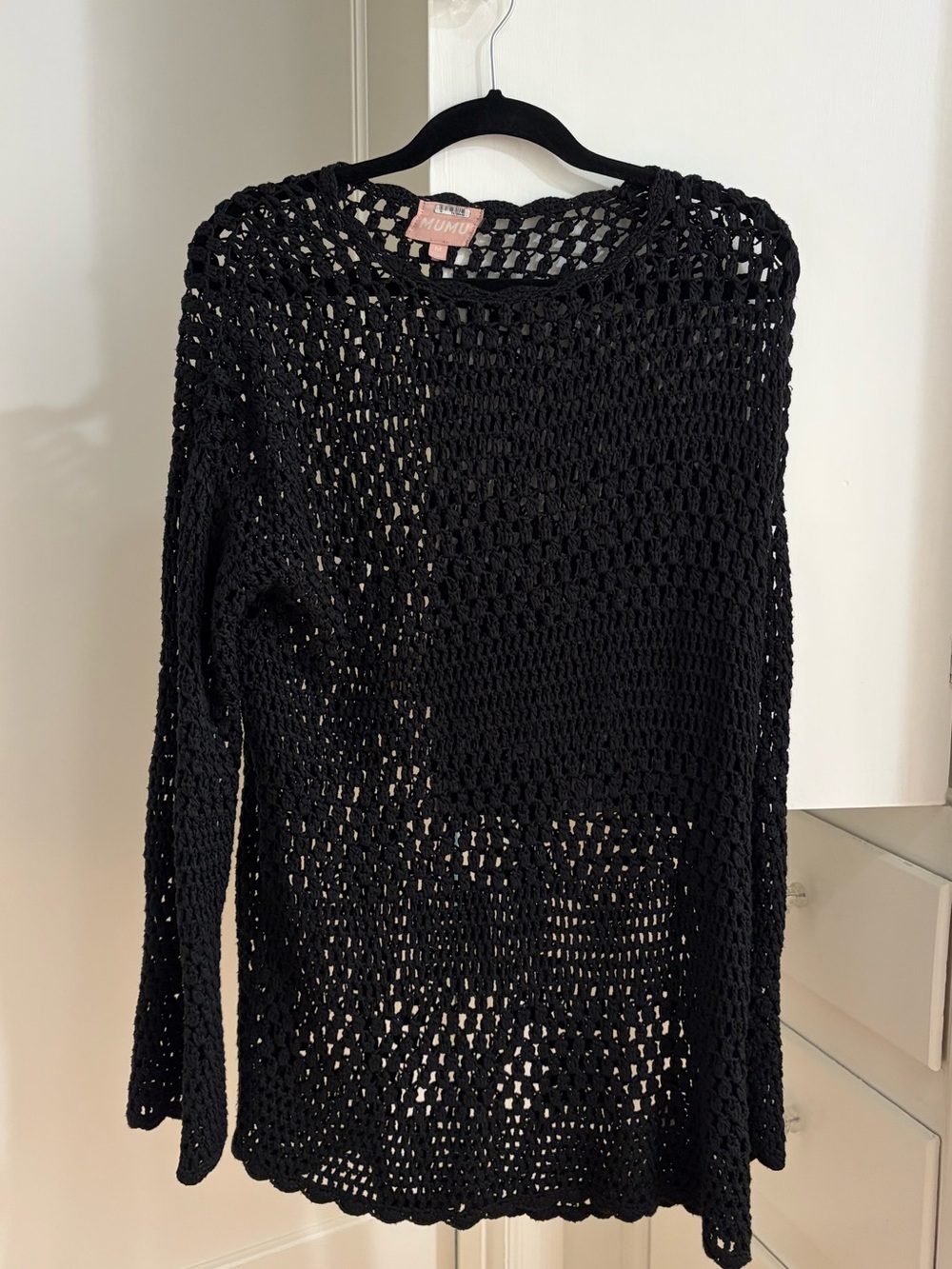 Show Me Your MuMu Black Crochet Long Sleeve Swim Cover-Up